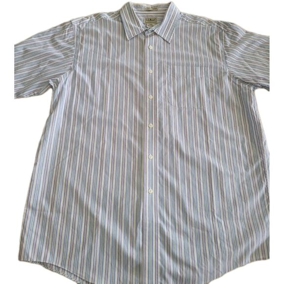 Other - LL Bean Shirt Short Sleeve Button Down Multicolor Stripe Shirt Men's Large
